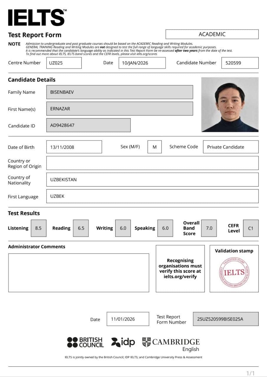 Bisenbaev Ernazar — IELTS C1