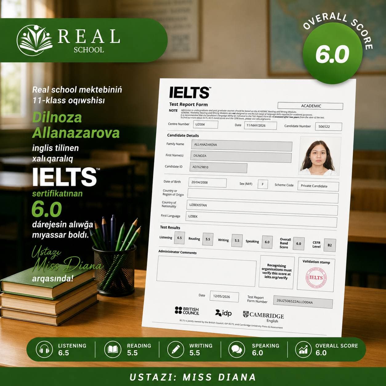 IELTS sertifikatınıń náwbettegi iyesi!